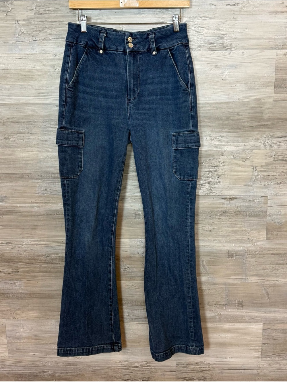 PAIGE Dion Cargo Flare High Rise Jeans In Gracie Lou Wash Size 28